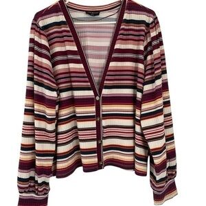Lane Bryant naval striped v neck buttoned light weight cardigan in size 22/24